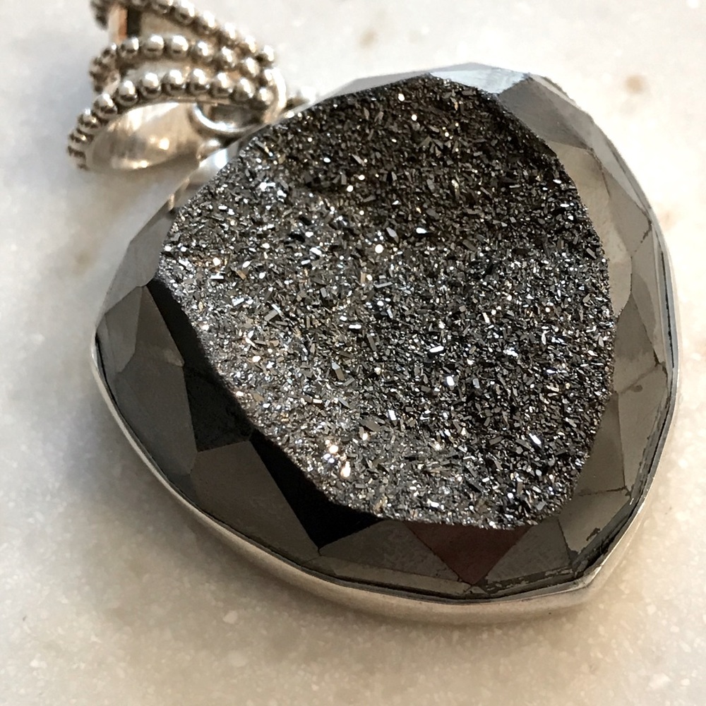 Large Black Gray Sterling Chunky Druzy Pendant